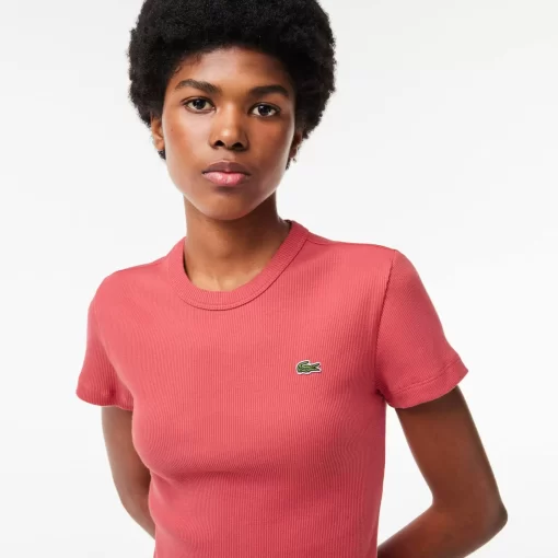 Lacoste T-Shirts-Women'S Slim Fit Ribbed Cotton T-Shirt