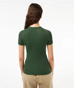 Lacoste T-Shirts-Women'S Slim Fit Ribbed Cotton T-Shirt