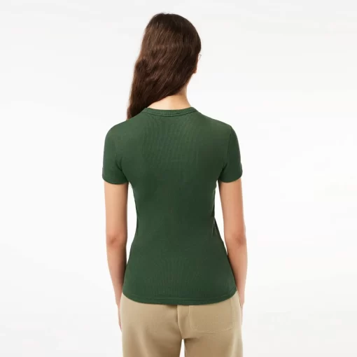 Lacoste T-Shirts-Women'S Slim Fit Ribbed Cotton T-Shirt