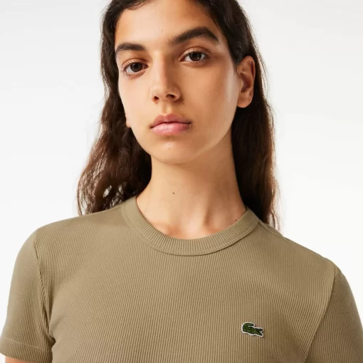 Lacoste T-Shirts-Women'S Slim Fit Ribbed Cotton T-Shirt