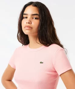 Lacoste T-Shirts-Women'S Slim Fit Ribbed Cotton T-Shirt