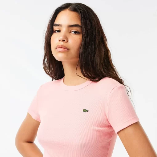 Lacoste T-Shirts-Women'S Slim Fit Ribbed Cotton T-Shirt