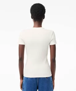 Lacoste T-Shirts-Women'S Slim Fit Ribbed Cotton T-Shirt