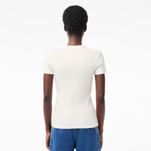 Lacoste T-Shirts-Women'S Slim Fit Ribbed Cotton T-Shirt