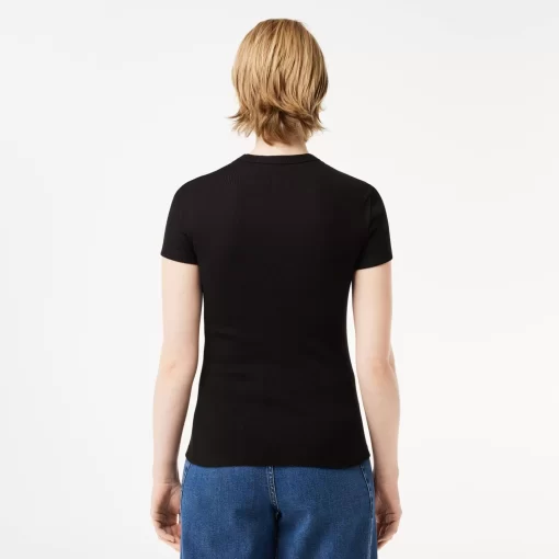 Lacoste T-Shirts-Women'S Slim Fit Ribbed Cotton T-Shirt