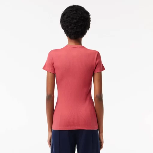 Lacoste T-Shirts-Women'S Slim Fit Ribbed Cotton T-Shirt