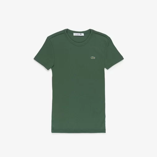 Lacoste T-Shirts-Women'S Slim Fit Ribbed Cotton T-Shirt