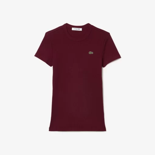 Lacoste T-Shirts-Women'S Slim Fit Ribbed Cotton T-Shirt