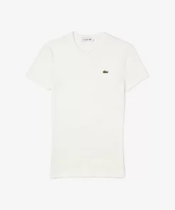 Lacoste T-Shirts-Women'S Slim Fit Ribbed Cotton T-Shirt