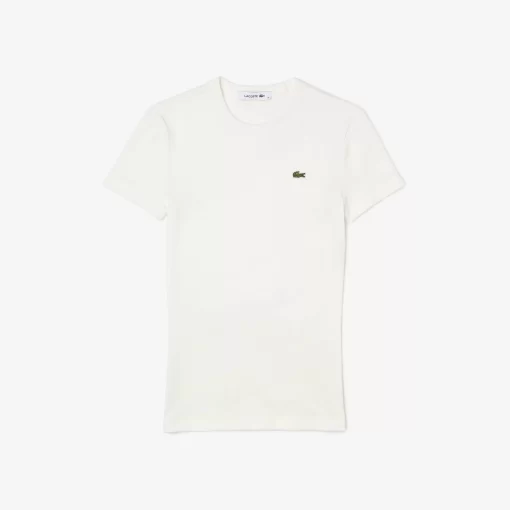 Lacoste T-Shirts-Women'S Slim Fit Ribbed Cotton T-Shirt