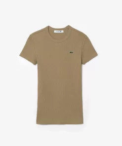 Lacoste T-Shirts-Women'S Slim Fit Ribbed Cotton T-Shirt