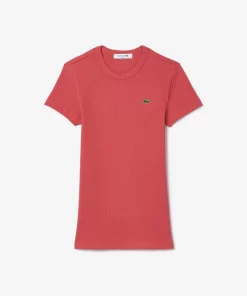 Lacoste T-Shirts-Women'S Slim Fit Ribbed Cotton T-Shirt