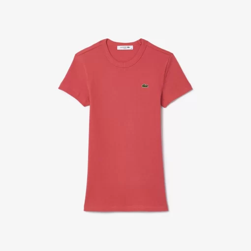 Lacoste T-Shirts-Women'S Slim Fit Ribbed Cotton T-Shirt