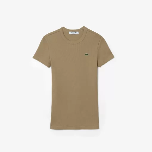 Lacoste T-Shirts-Women'S Slim Fit Ribbed Cotton T-Shirt