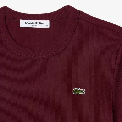 Lacoste T-Shirts-Women'S Slim Fit Ribbed Cotton T-Shirt