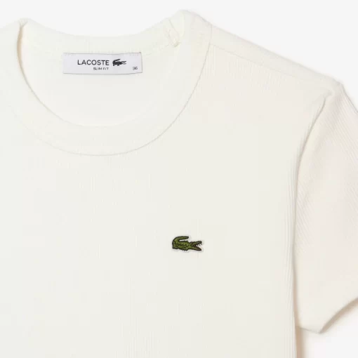 Lacoste T-Shirts-Women'S Slim Fit Ribbed Cotton T-Shirt