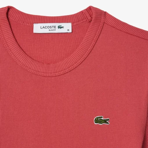 Lacoste T-Shirts-Women'S Slim Fit Ribbed Cotton T-Shirt