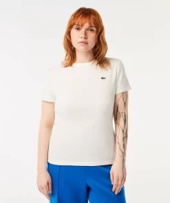 Lacoste T-Shirts-Women'S Slim Fit Ribbed Cotton T-Shirt