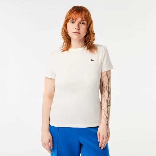 Lacoste T-Shirts-Women'S Slim Fit Ribbed Cotton T-Shirt