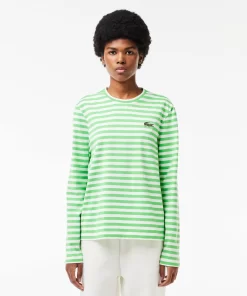 Lacoste T-Shirts-Women'S Striped Jersey Cotton T-Shirt