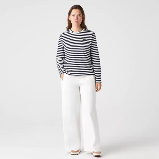 Lacoste T-Shirts-Women'S Striped Jersey Cotton T-Shirt