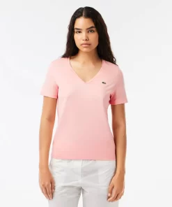 Lacoste T-Shirts-Women'S V-Neck Loose Fit Cotton T-Shirt