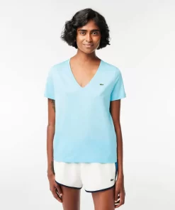 Lacoste T-Shirts-Women'S V-Neck Loose Fit Cotton T-Shirt