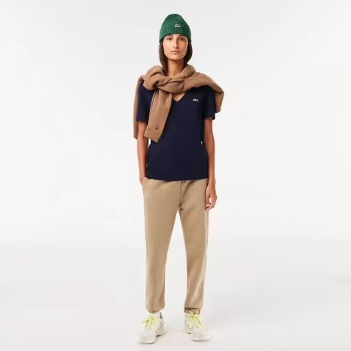 Lacoste T-Shirts-Women'S V-Neck Loose Fit Cotton T-Shirt