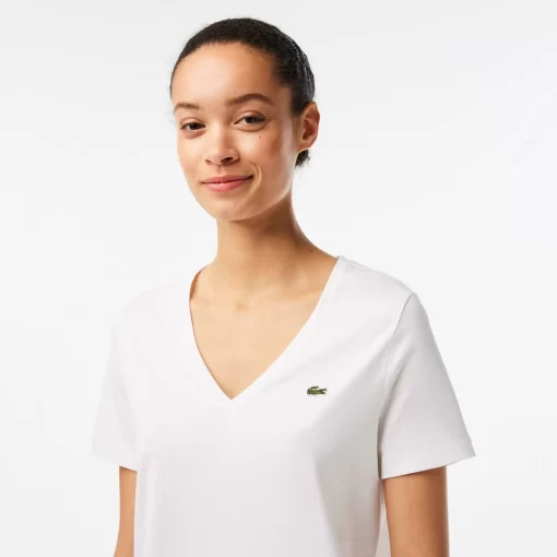 Lacoste T-Shirts-Women'S V-Neck Loose Fit Cotton T-Shirt