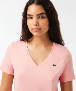 Lacoste T-Shirts-Women'S V-Neck Loose Fit Cotton T-Shirt