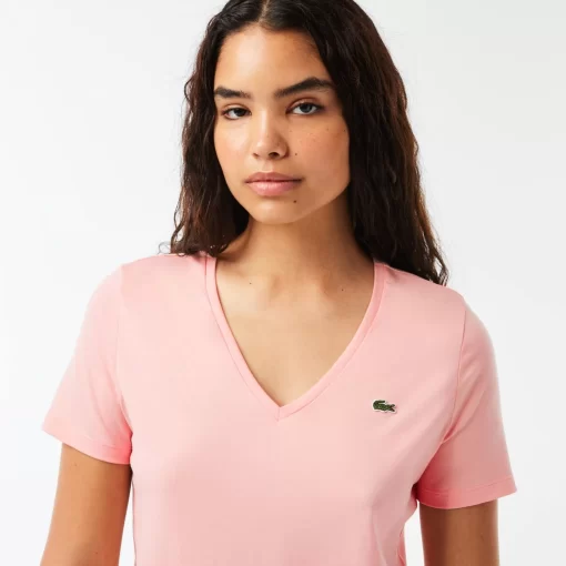 Lacoste T-Shirts-Women'S V-Neck Loose Fit Cotton T-Shirt