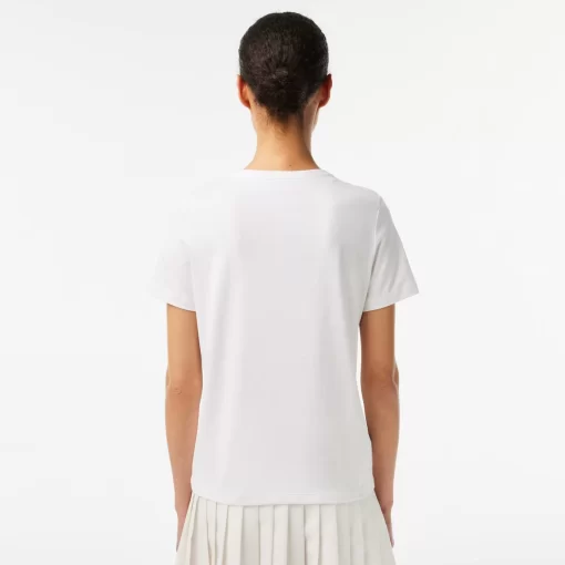 Lacoste T-Shirts-Women'S V-Neck Loose Fit Cotton T-Shirt