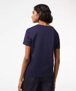 Lacoste T-Shirts-Women'S V-Neck Loose Fit Cotton T-Shirt