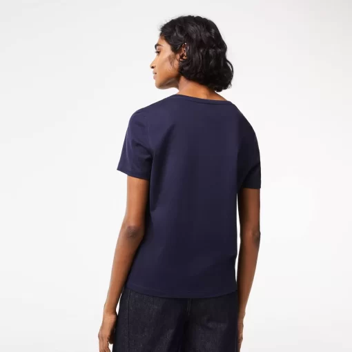 Lacoste T-Shirts-Women'S V-Neck Loose Fit Cotton T-Shirt