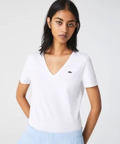 Lacoste T-Shirts-Women'S V-Neck Loose Fit Cotton T-Shirt