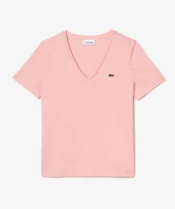 Lacoste T-Shirts-Women'S V-Neck Loose Fit Cotton T-Shirt