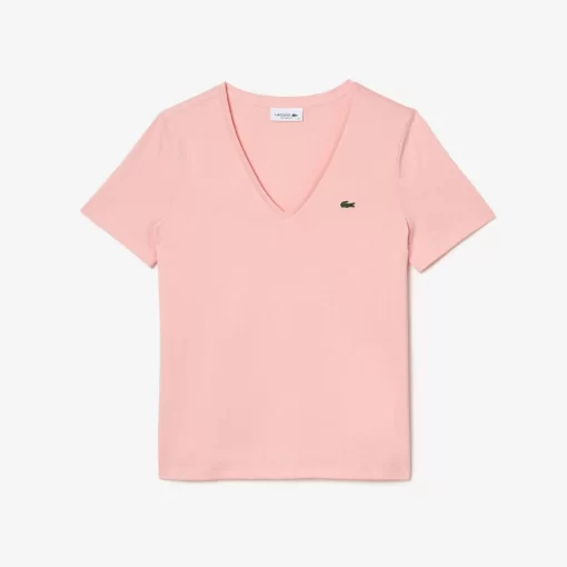 Lacoste T-Shirts-Women'S V-Neck Loose Fit Cotton T-Shirt