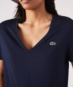 Lacoste T-Shirts-Women'S V-Neck Loose Fit Cotton T-Shirt