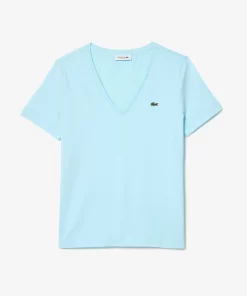 Lacoste T-Shirts-Women'S V-Neck Loose Fit Cotton T-Shirt