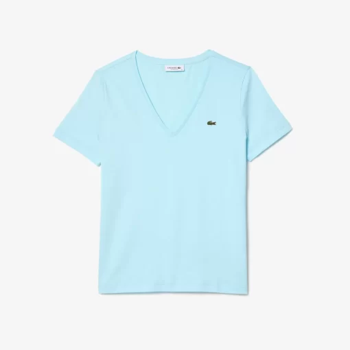 Lacoste T-Shirts-Women'S V-Neck Loose Fit Cotton T-Shirt