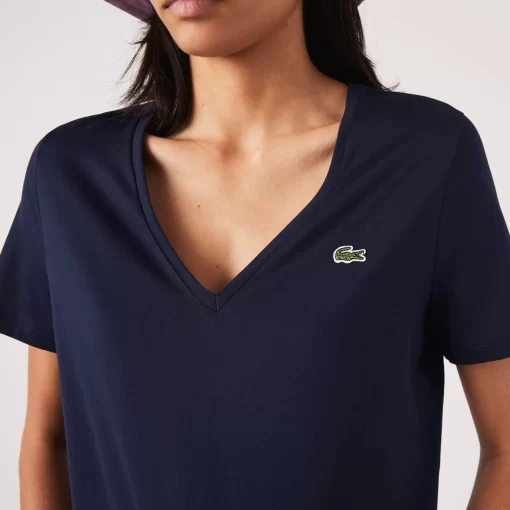 Lacoste T-Shirts-Women'S V-Neck Loose Fit Cotton T-Shirt