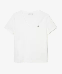 Lacoste T-Shirts-Women'S V-Neck Loose Fit Cotton T-Shirt