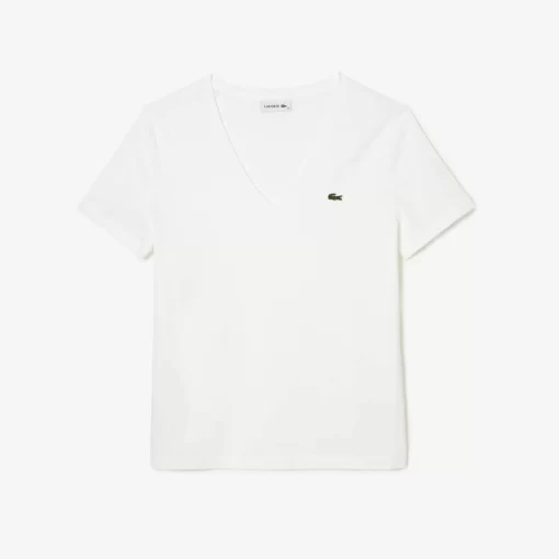 Lacoste T-Shirts-Women'S V-Neck Loose Fit Cotton T-Shirt