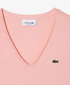 Lacoste T-Shirts-Women'S V-Neck Loose Fit Cotton T-Shirt