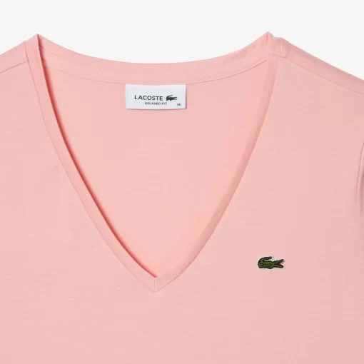 Lacoste T-Shirts-Women'S V-Neck Loose Fit Cotton T-Shirt