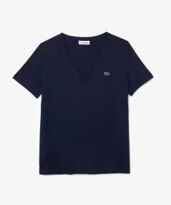 Lacoste T-Shirts-Women'S V-Neck Loose Fit Cotton T-Shirt