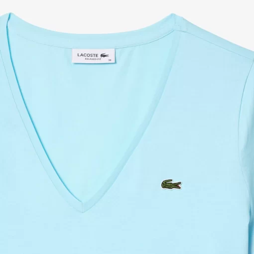 Lacoste T-Shirts-Women'S V-Neck Loose Fit Cotton T-Shirt