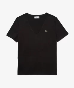 Lacoste T-Shirts-Women'S V-Neck Loose Fit Cotton T-Shirt