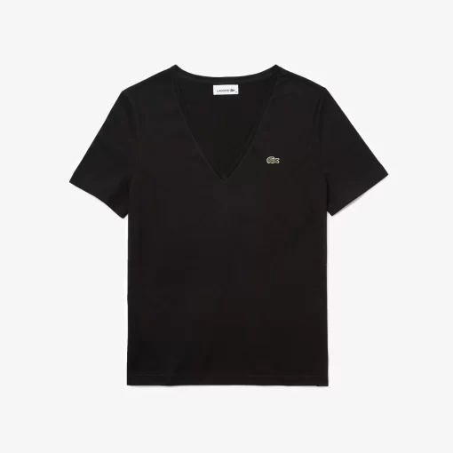 Lacoste T-Shirts-Women'S V-Neck Loose Fit Cotton T-Shirt