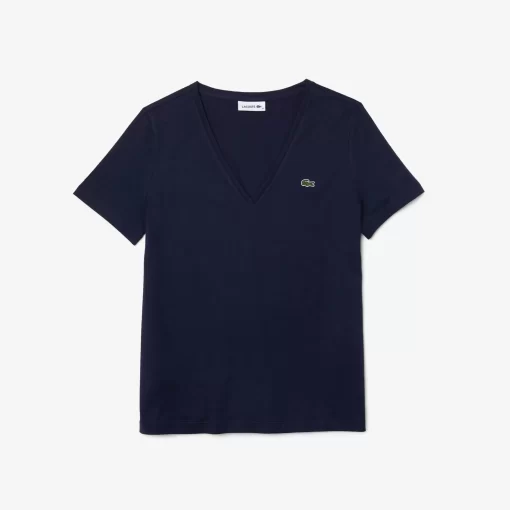 Lacoste T-Shirts-Women'S V-Neck Loose Fit Cotton T-Shirt